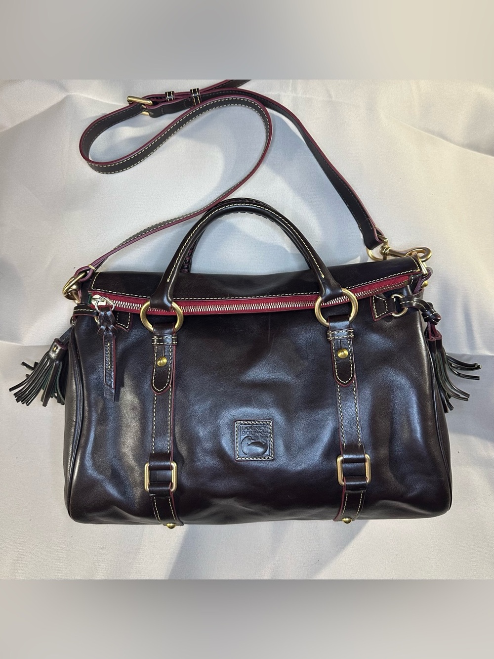 Dooney & Bourke Florentine Leather Large Satchel Bordeaux T’Moro Brown